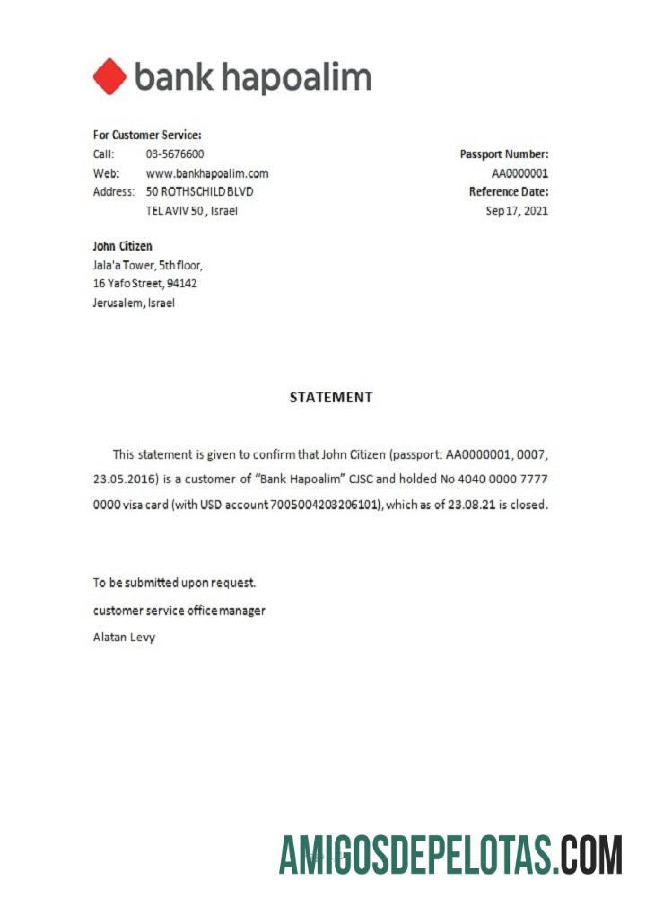 Referência de fechamento do Israel Hapoalim modelo